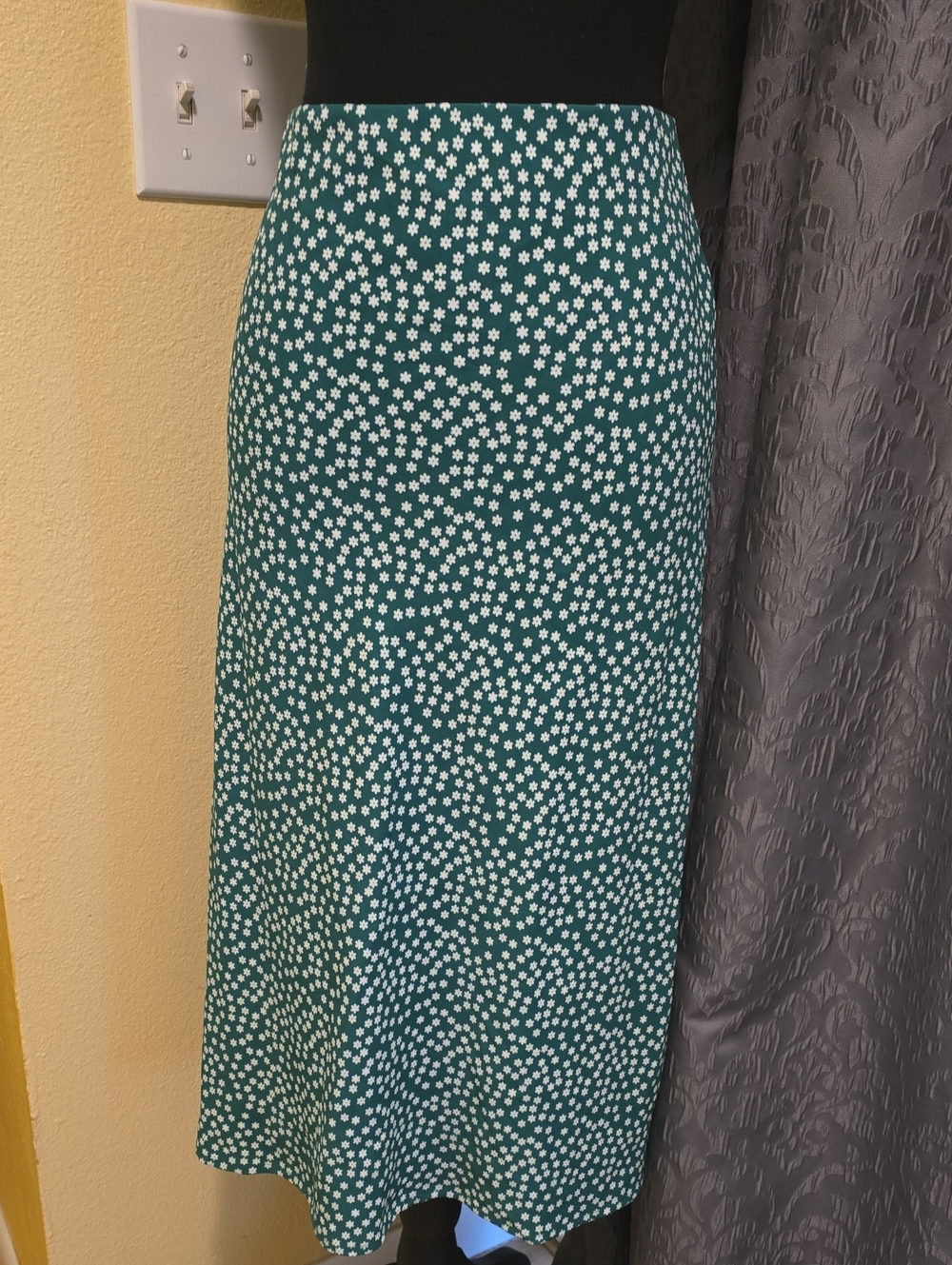 Green Floral Dot Midi Skirt - Women's Printed A-Line